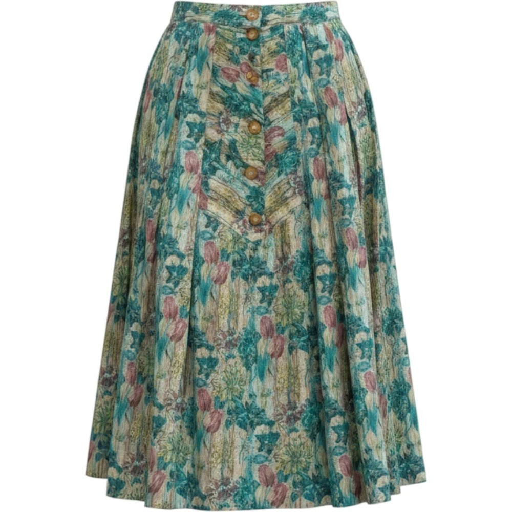 Vintage GEIGER Austria Floral Pleated Skirt, Pockets Sz. 40 Cotton Modal ~ Lined